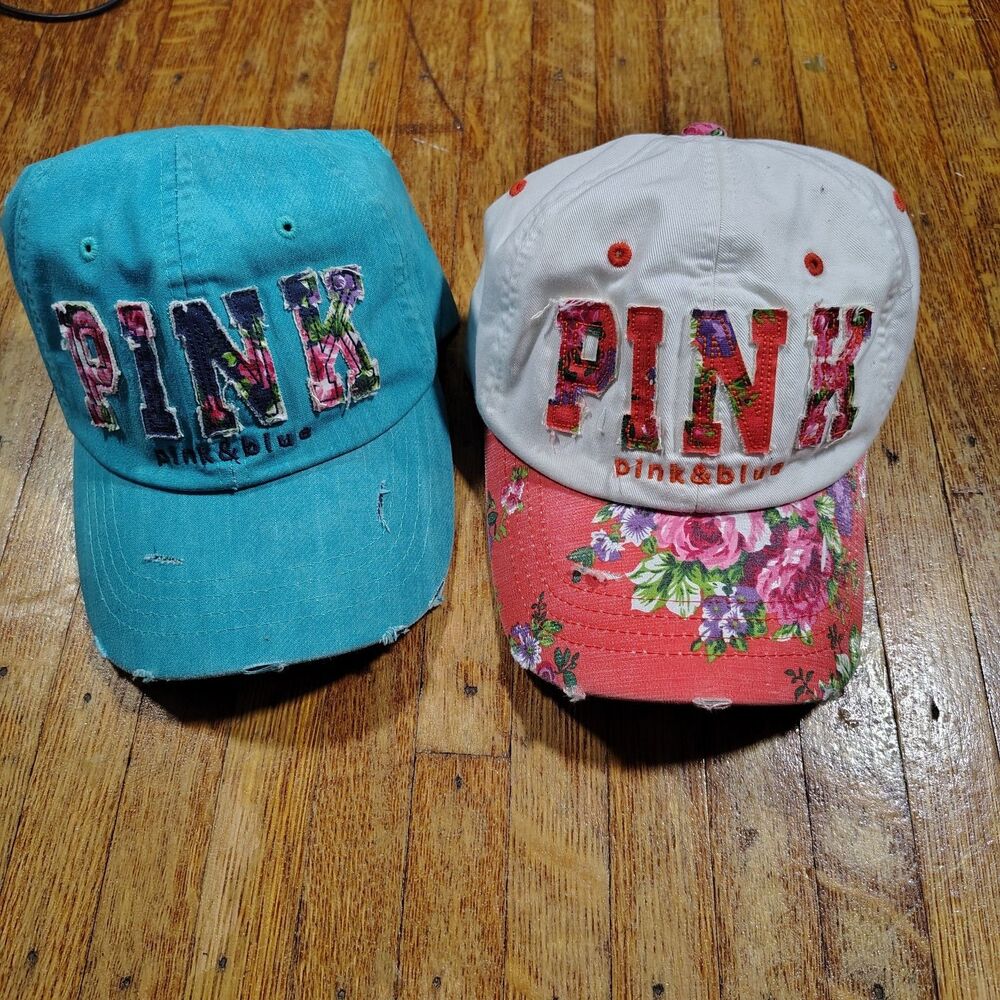 Pink & Blue Floral Wmns Distressed Baseball Adj Hat Bundle